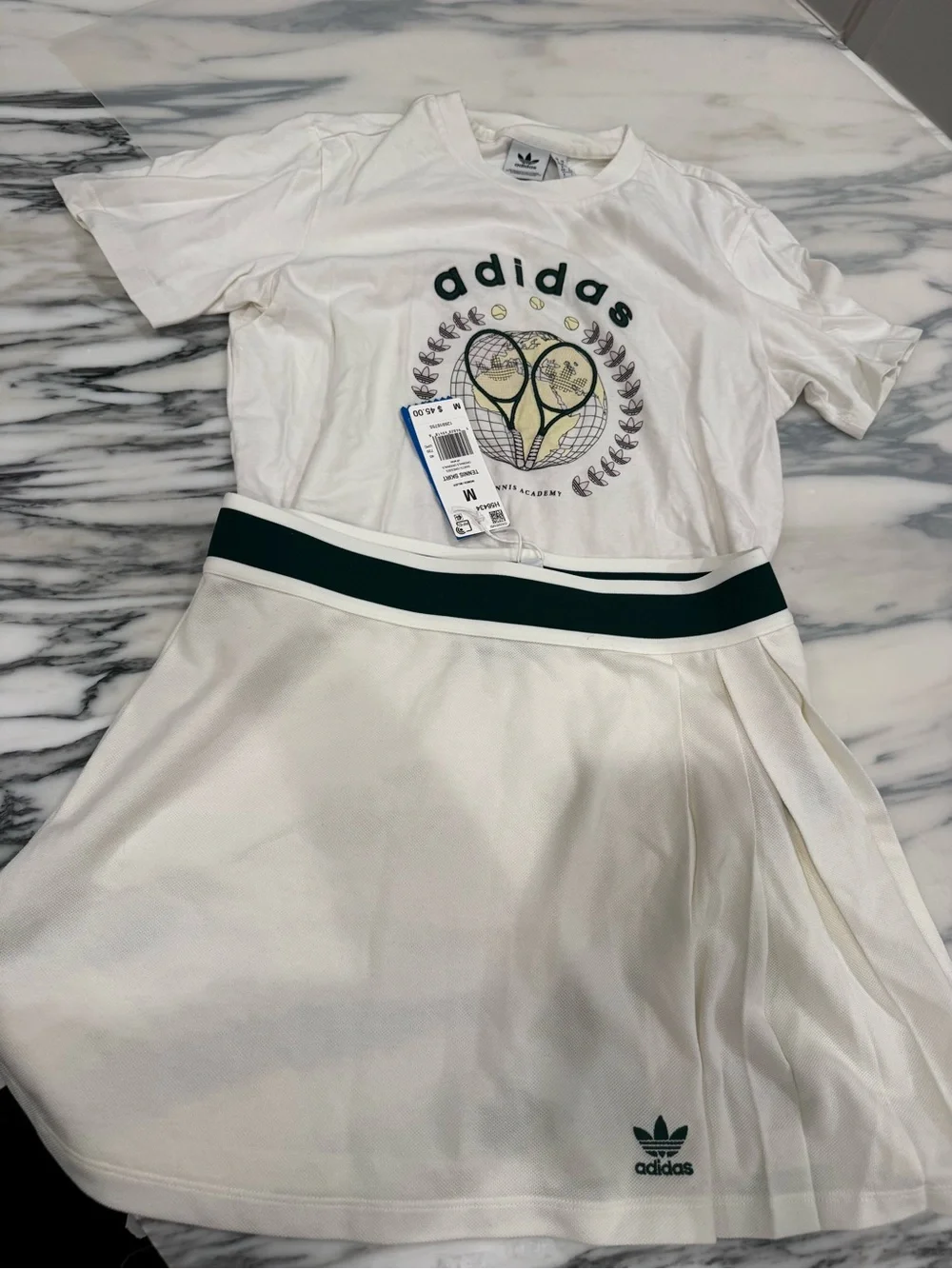 adidas Tennis Skirt with Tennis Cream Graphic Racquet Tee - Picture 1 of 10